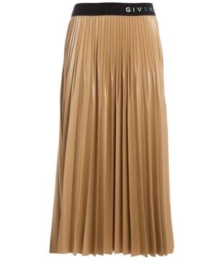 Givenchy Camel Pleated Midi Skirt with Branded Waistband